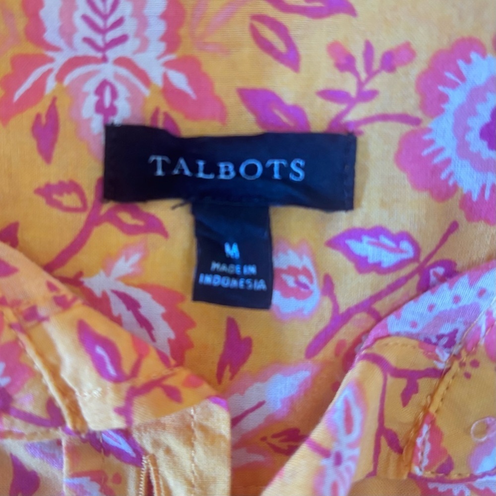 Talbots 100% Cotton Orange Pink Floral Button Down Shirt M Climbing Jacobean - Picture 3 of 11